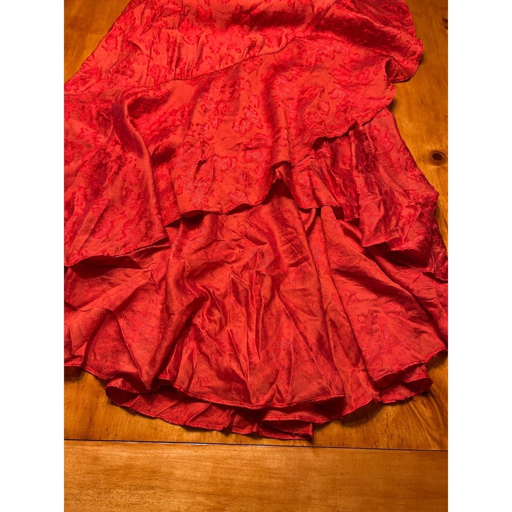 Boho Chic Free People Red Floral Jacquard High-Low Maxi Dress Cutout Festival 2 - Picture 11 of 16